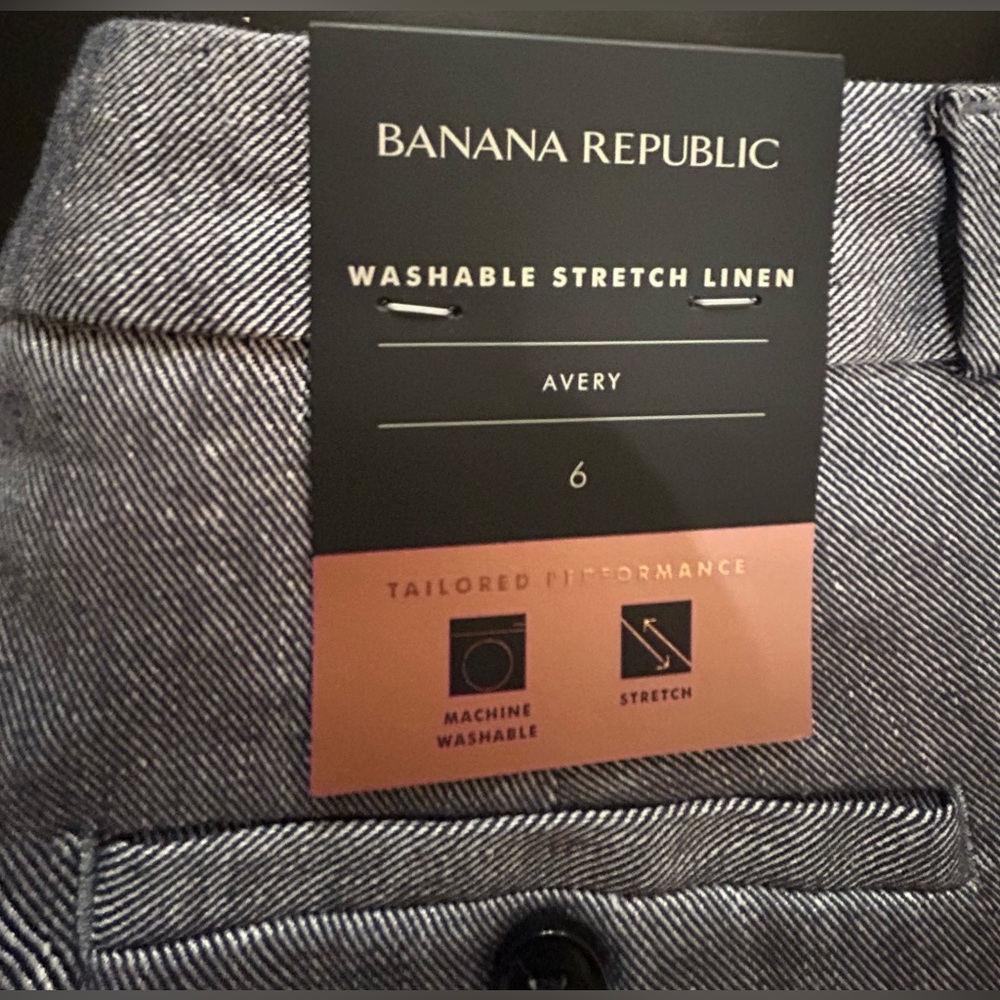 NEW w TAGS! Banana Republic, Avery, washable stretch linen pant, size 6, gray - Picture 7 of 9